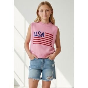 NEW Pink USA Flag Knit Sweater Vest Girls/ XL W/Small Lana Del Ray Core